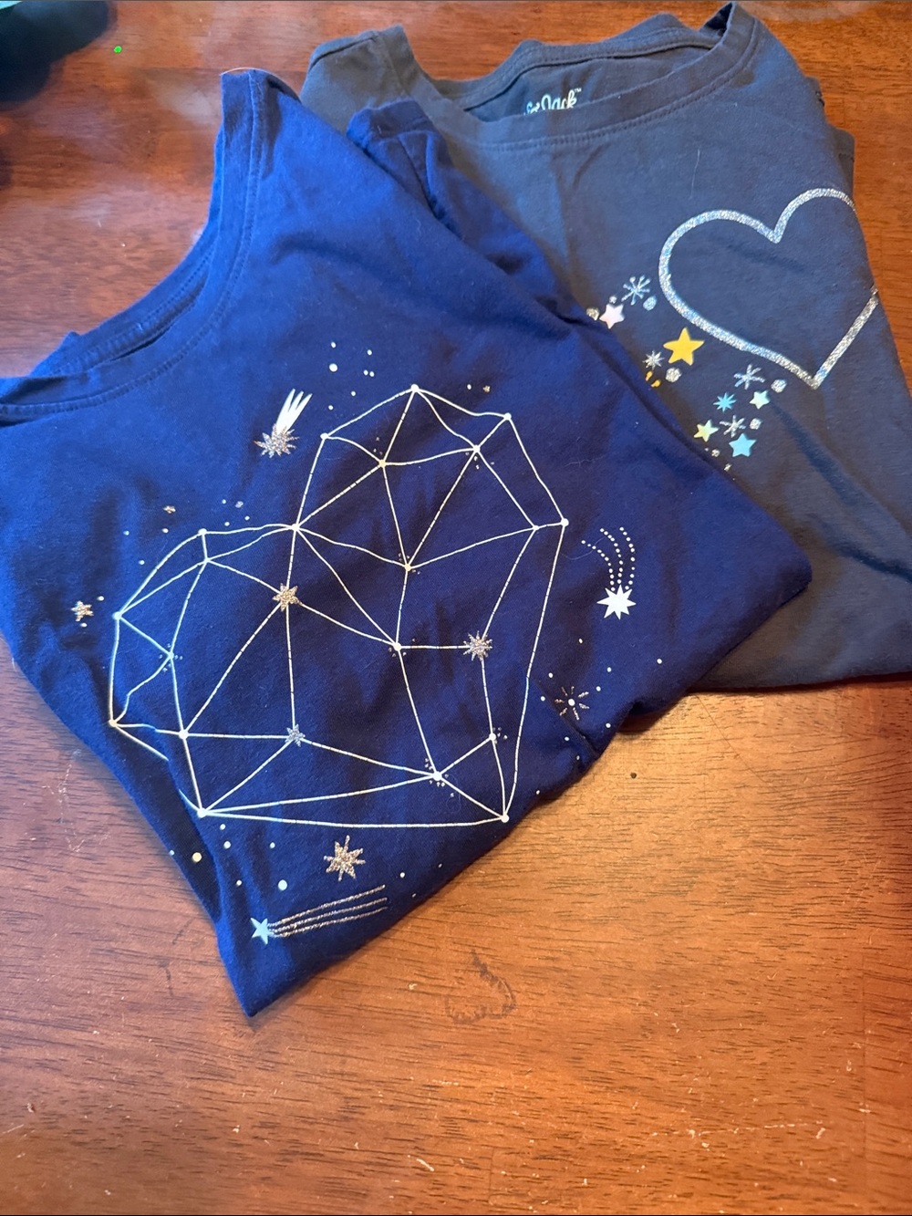 Cat & Jack Navy Long Sleeve Tee with Silver Starry Heart Graphic